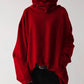 Women Oversized Turtleneck Sweatshirt - Funnel Neck, Cotton