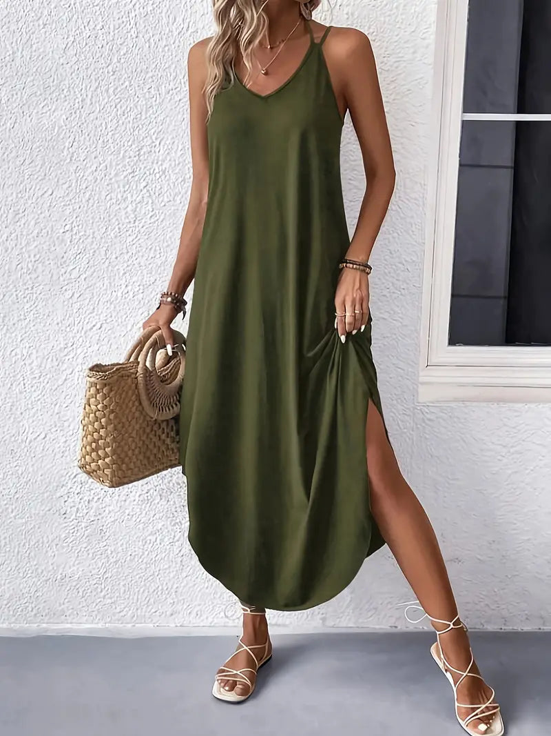 Lightweight Summer Cami Dress for Women, V-Neck Loose Fit, Breathable Fabric, Available in Multiple Colors-1