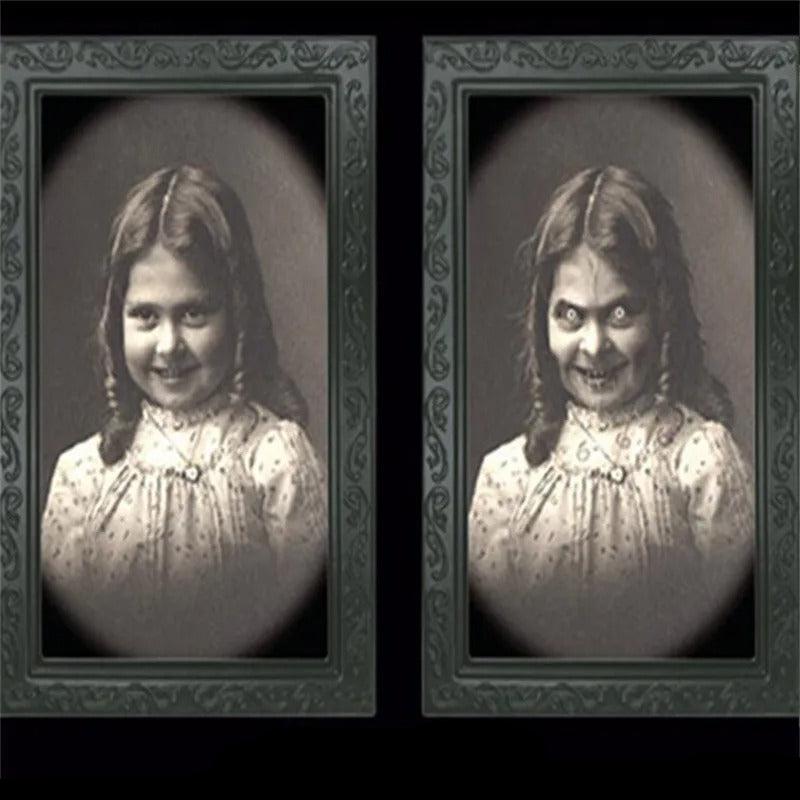 Spooky Ghost 3D Changing Face Moving Picture Frame - Halloween Wall Decor for Haunted Parties and Household Decoration