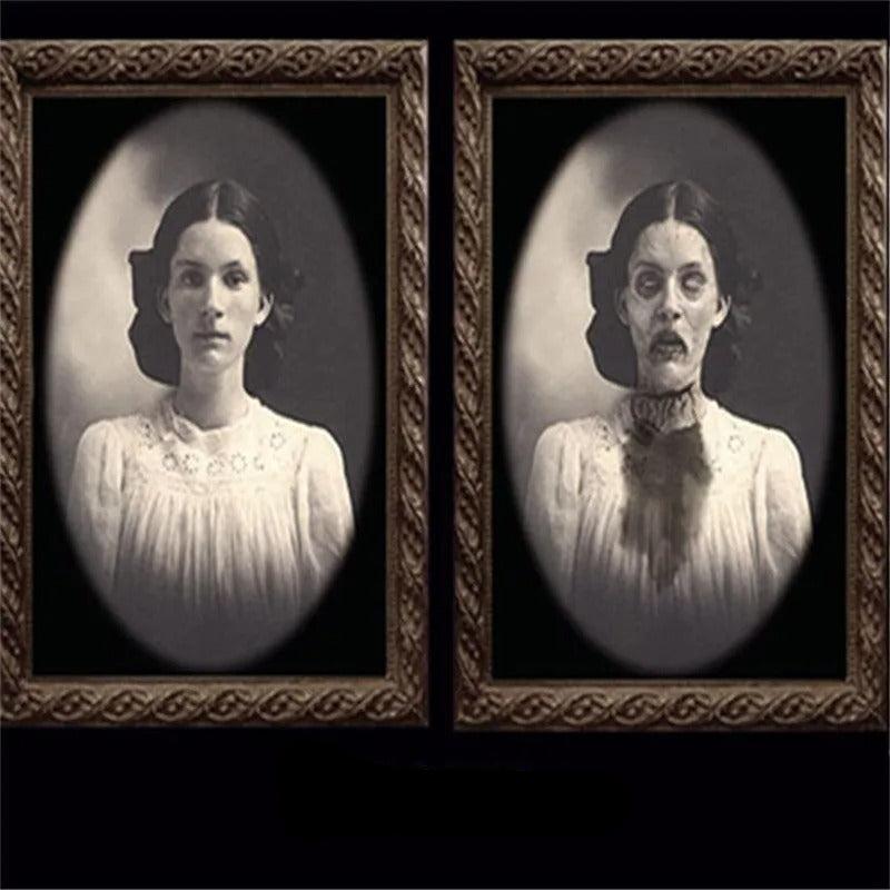 Spooky Ghost 3D Changing Face Moving Picture Frame - Halloween Wall Decor for Haunted Parties and Household Decoration