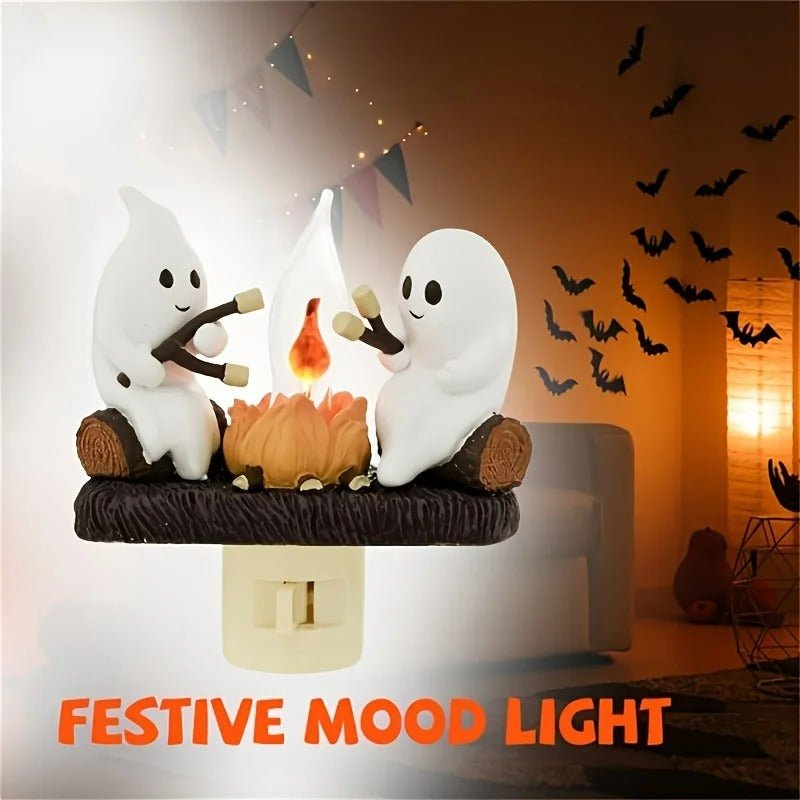 Campfire Ghostly Night Light - Flickering LED Halloween Decor for Spooky Ambiance in Bedrooms and Living Rooms