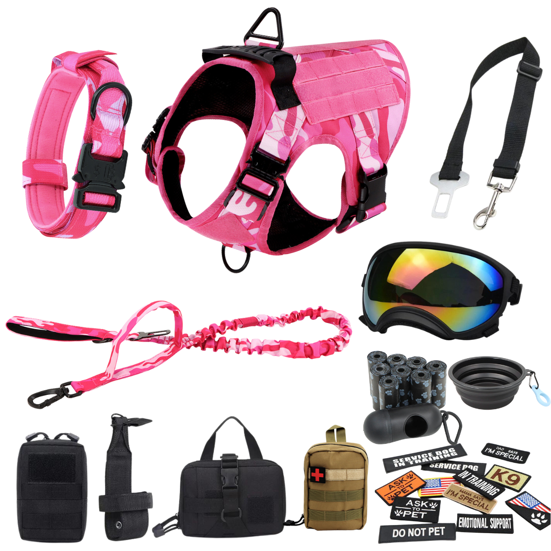 Tactical2025 Edition Dog Harness System All-In-One Training Bundle No-Pull Harness MOLLE Pouches Travel Water Bowl Holiday