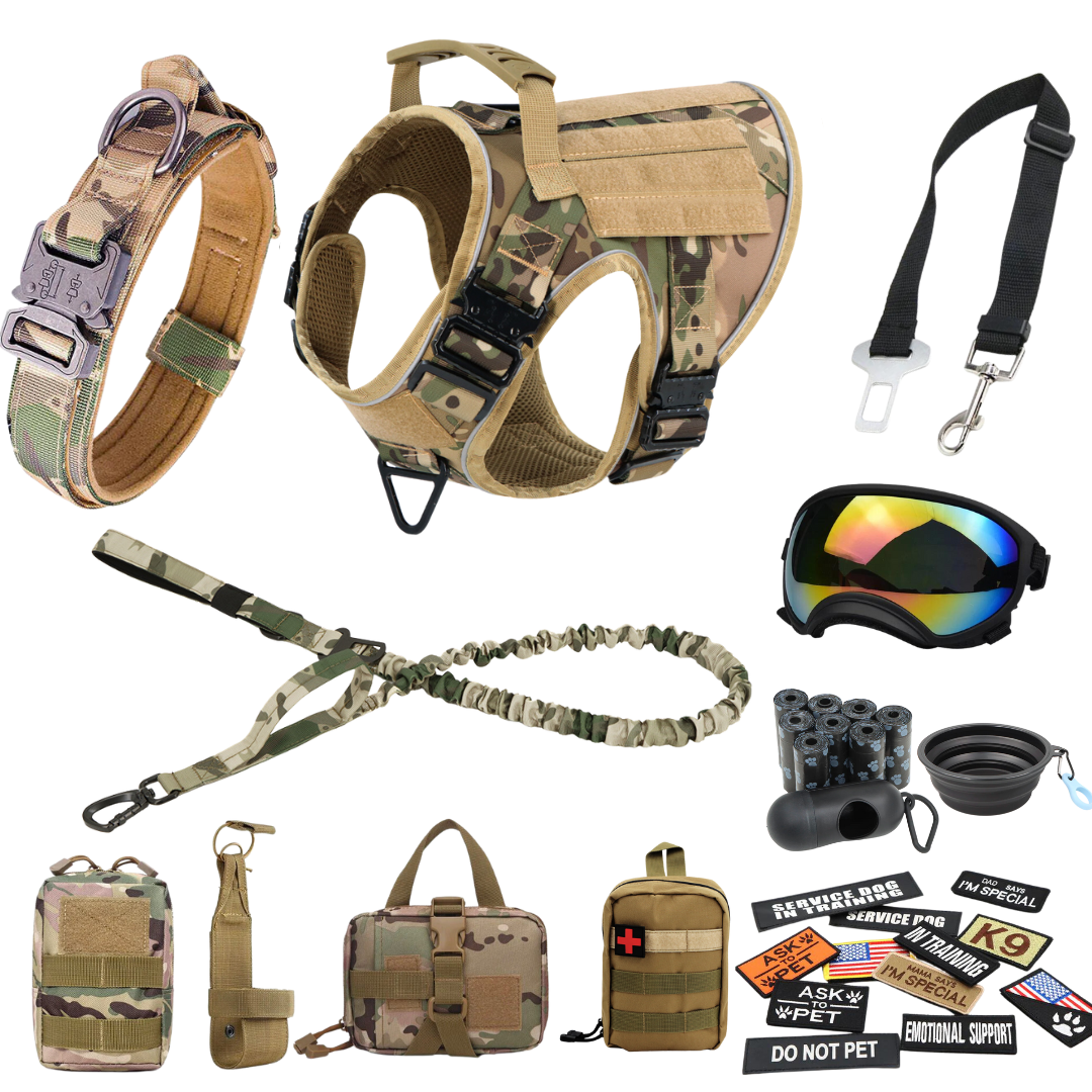 Tactical2025 Edition Dog Harness System All-In-One Training Bundle No-Pull Harness MOLLE Pouches Travel Water Bowl Holiday