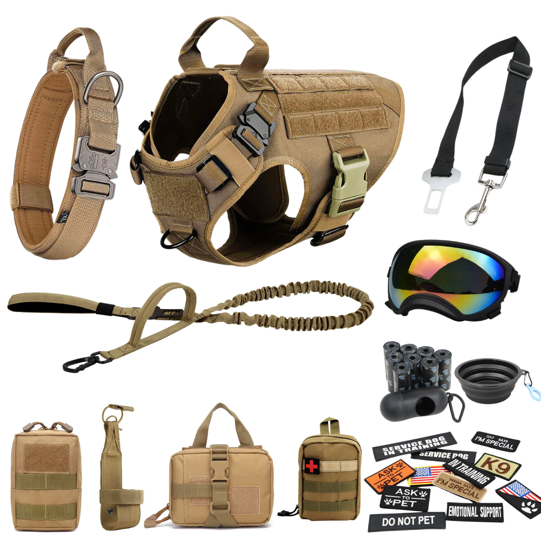 Tactical2025 Edition Dog Harness System All-In-One Training Bundle No-Pull Harness MOLLE Pouches Travel Water Bowl Holiday