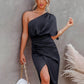 Variant image for Elegant One-Shoulder Women's Dress - Asymmetrical Black Cocktail Dress for Formal Events and Casual Outings-5