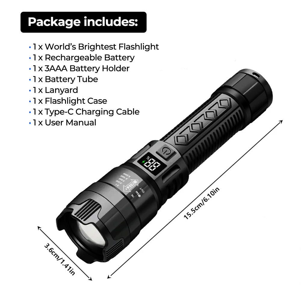Flashlight 100K Lumens Battery-Powered LED Water-Resistant Camping