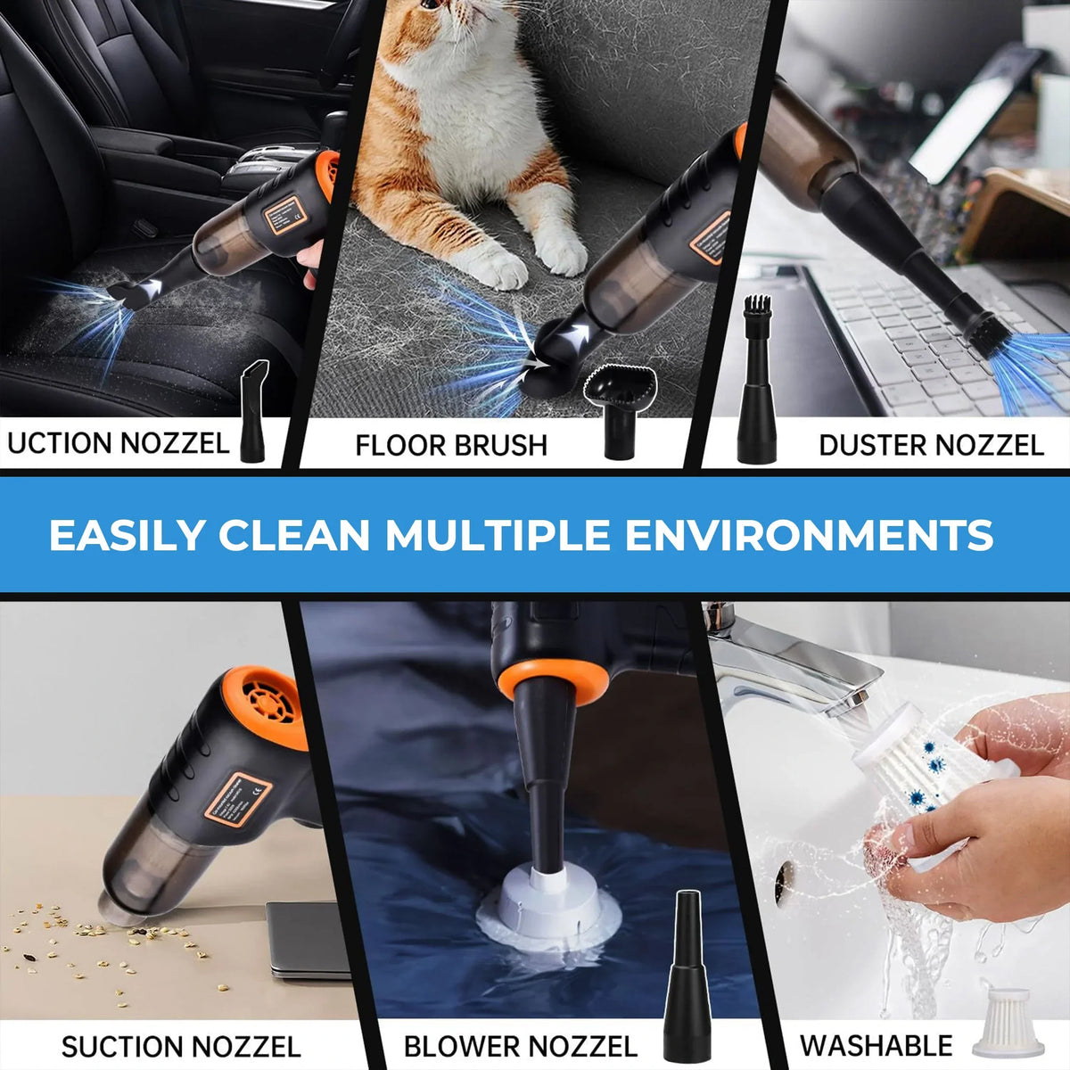 Cordless Car Vacuum Cleaner Hand-Held Travel-Friendly Strong Suction
