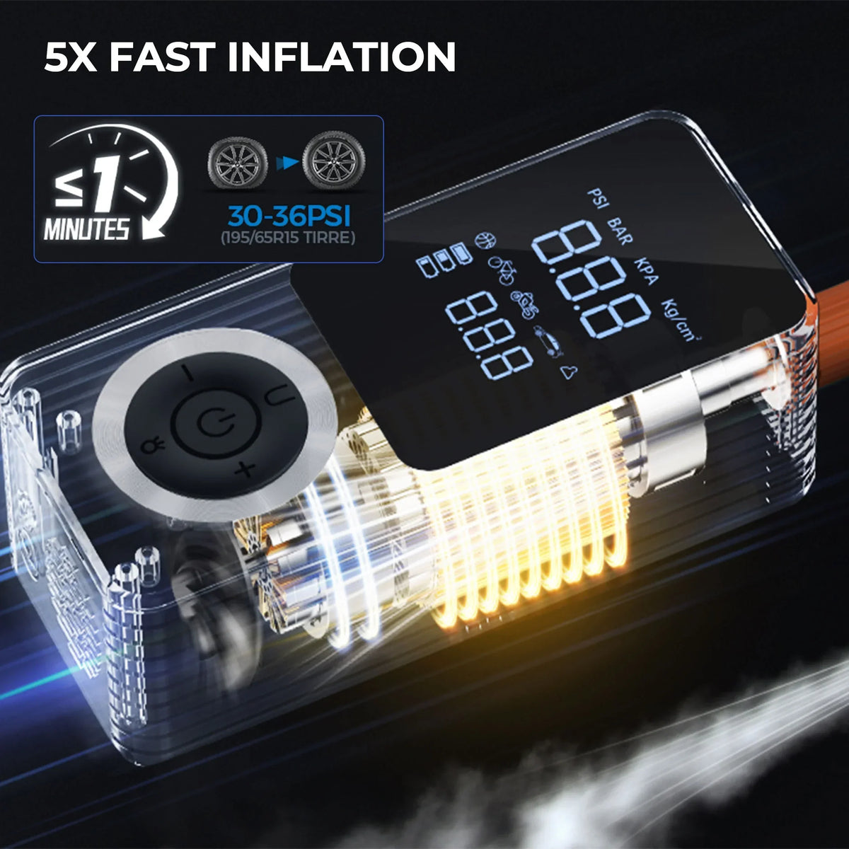 Tire Inflator Travel-Friendly Digital Pump With Auto Shutoff