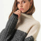Women’s Warm Herringbone Knit Sweater - Stand Collar, Casual