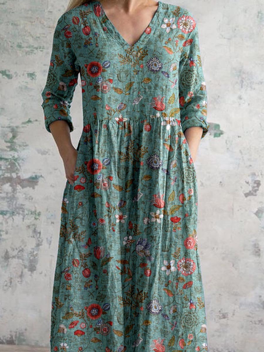 V-Neck Floral Women's Dress - Lightweight Summer Wedding Guest Dress with Flattering Silhouette-1