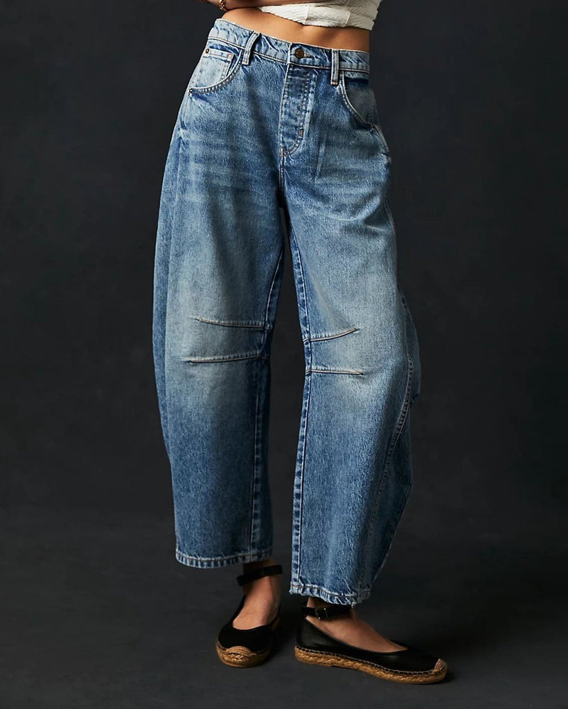 Variant image for Mid Rise Women's Wide Leg Jeans with 4-Pocket Design, Casual Ankle-Length Baggy Fit Denim-6