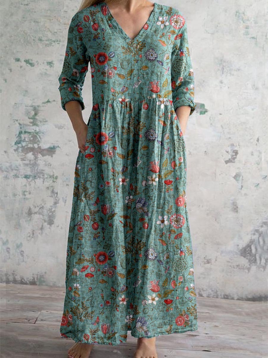 V-Neck Floral Women's Dress - Lightweight Summer Wedding Guest Dress with Flattering Silhouette-2