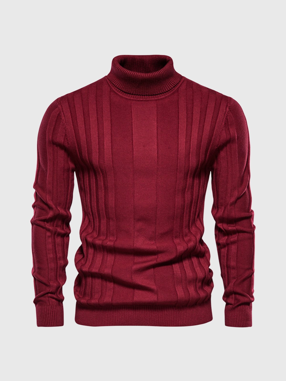 Men’s Warm Turtleneck Sweater - Ribbed Vertical Knit