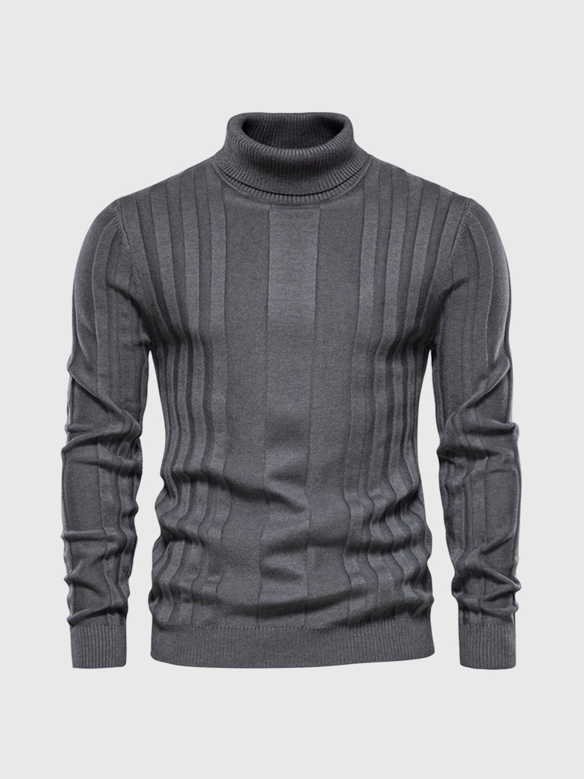 Men’s Warm Turtleneck Sweater - Ribbed Vertical Knit
