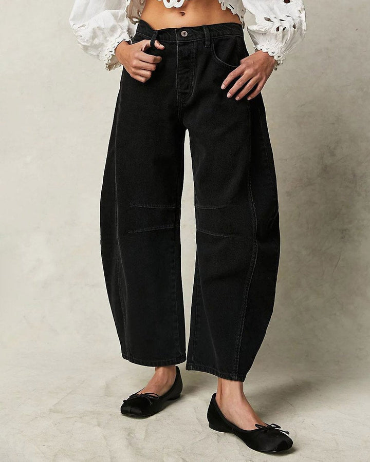 Mid Rise Women's Wide Leg Jeans with 4-Pocket Design, Casual Ankle-Length Baggy Fit Denim-1