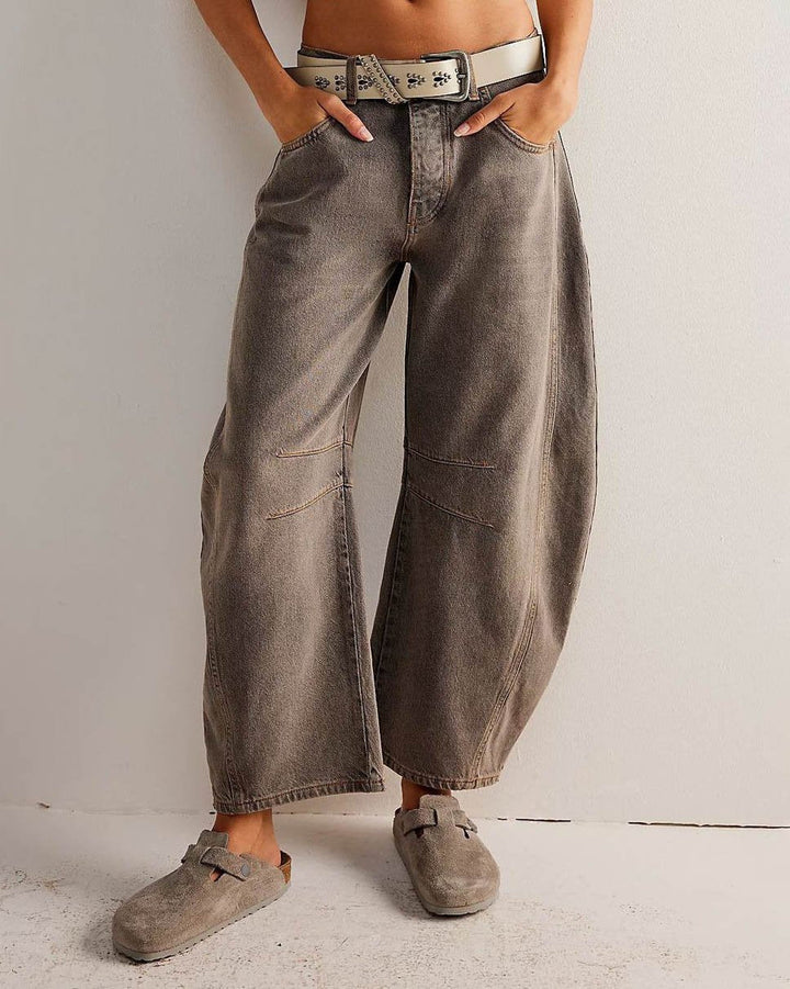 Mid Rise Women's Wide Leg Jeans with 4-Pocket Design, Casual Ankle-Length Baggy Fit Denim-4