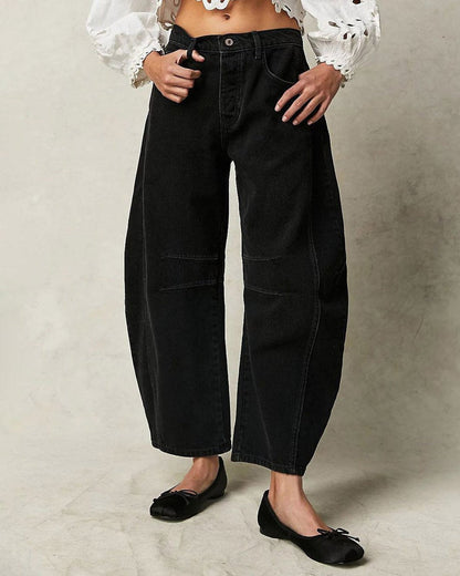 Variant image for Mid Rise Women's Wide Leg Jeans with 4-Pocket Design, Casual Ankle-Length Baggy Fit Denim-1