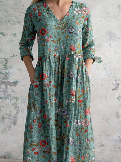 Variant image for V-Neck Floral Women's Dress - Lightweight Summer Wedding Guest Dress with Flattering Silhouette-4