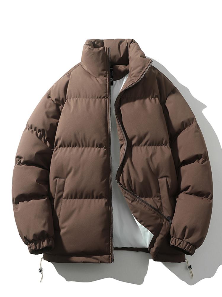 Light Men's Puffer Jacket - High Collar, Polyester