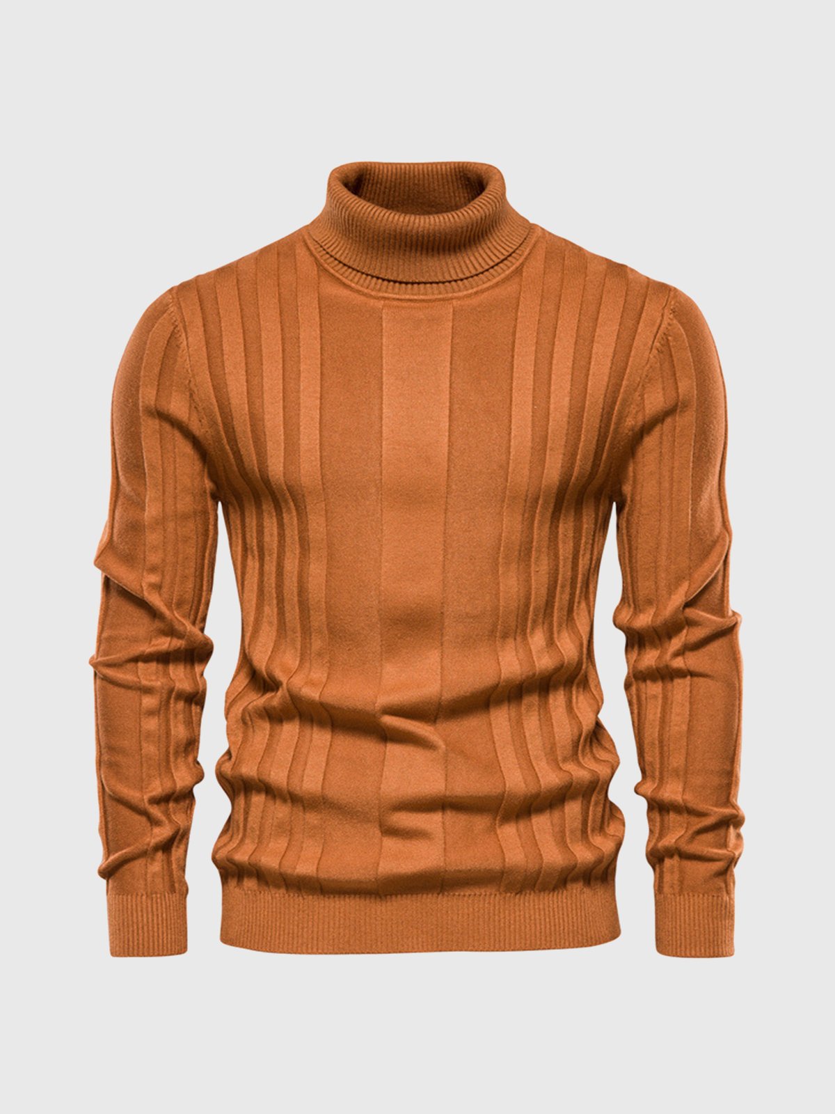 Men’s Warm Turtleneck Sweater - Ribbed Vertical Knit