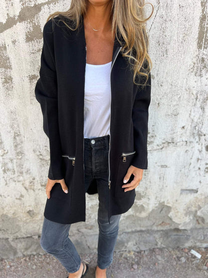 Light Womens Long Hoodie - Fitted Zip Cotton Layering