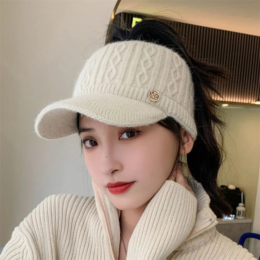 Women's Warm Knitted Baseball Cap - Cable Knit, Winter