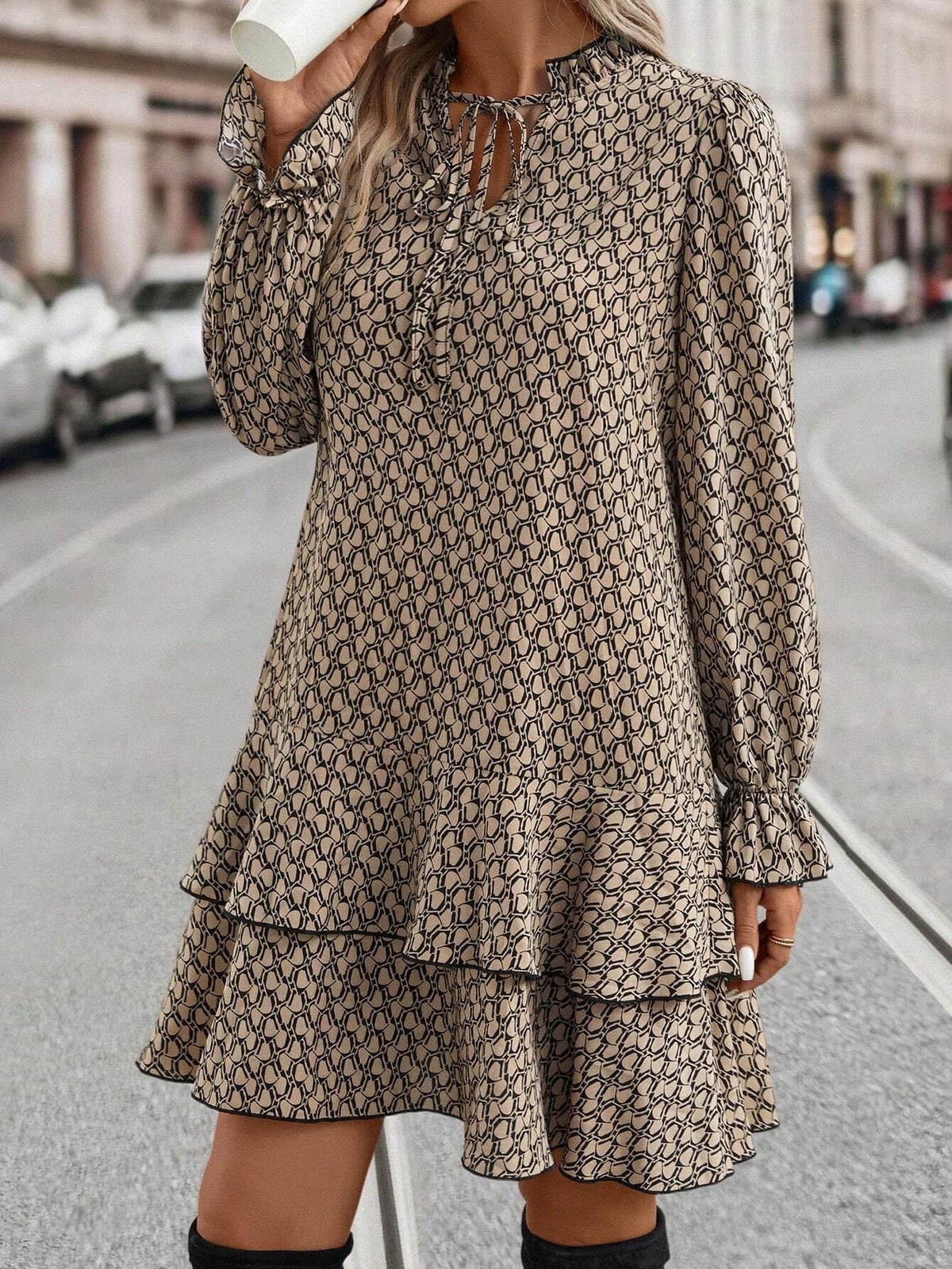 Boho Women's Dress in Beige, Flattering Fit and Lightweight Fabric for Casual and Elegant Occasions, Sizes S-XL-4