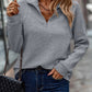 Plush Relaxed Womens Pullover - Ribbed Zip, Polyester, Casual