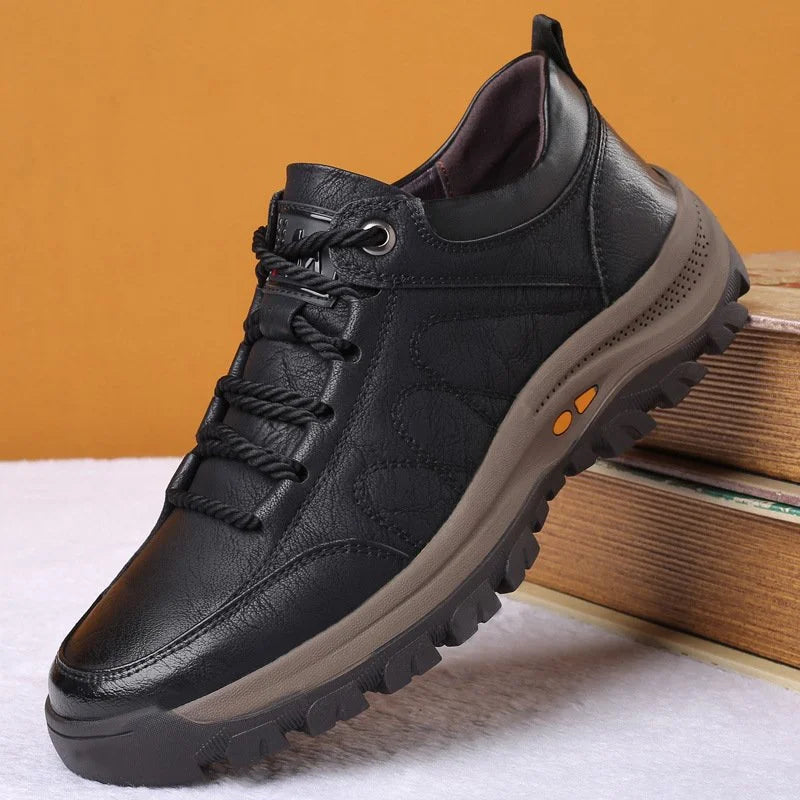 Hand-Sewn Leather Leisure Shoes for Men, Waterproof, Comfortable, Non-Slip Rubber Sole, Lightweight for Outdoor Activities-3