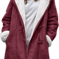 Womens Warm Winter Jacket - Hooded Mid-Thigh, Suede