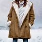 Womens Warm Winter Jacket - Hooded Mid-Thigh, Suede