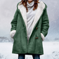 Womens Warm Winter Jacket - Hooded Mid-Thigh, Suede