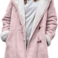 Womens Warm Winter Jacket - Hooded Mid-Thigh, Suede