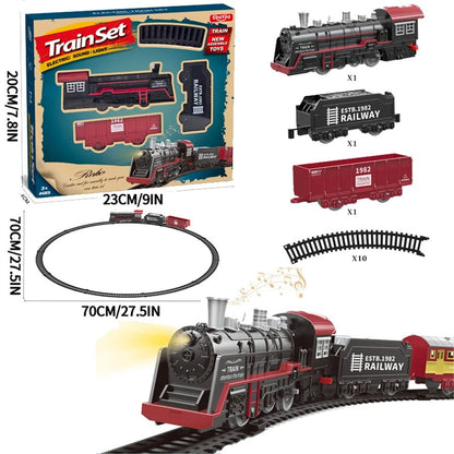 Retro Steam Motor-Driven Train Kit with Lights - Christmas Railway Toy for Kids, Great Holiday Gift