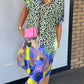 Plus Size Women's Leopard Pattern Short Sleeve Dress for Casual and Semi-Formal Occasions-5