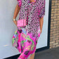 Variant image for Plus Size Women's Leopard Pattern Short Sleeve Dress for Casual and Semi-Formal Occasions-25
