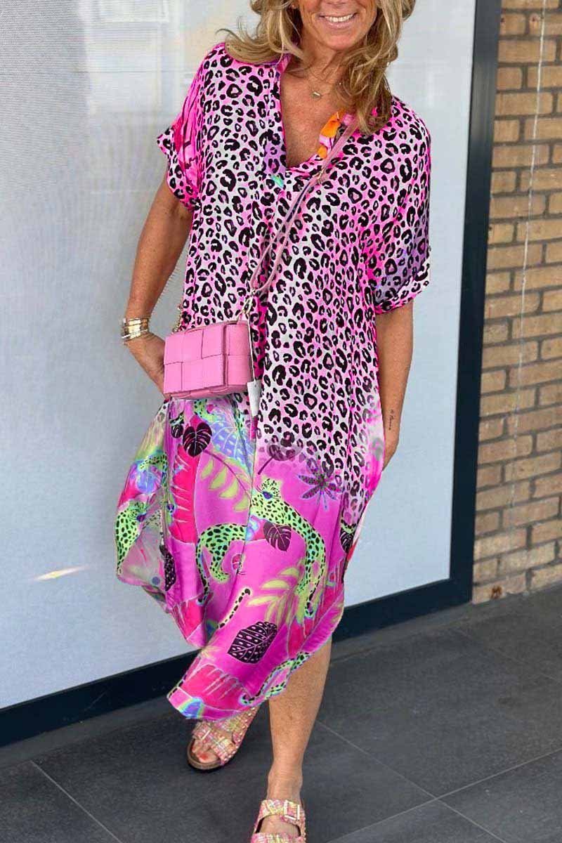 Variant image for Plus Size Women's Leopard Pattern Short Sleeve Dress for Casual and Semi-Formal Occasions-25