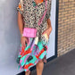 Plus Size Women's Leopard Pattern Short Sleeve Dress for Casual and Semi-Formal Occasions-2