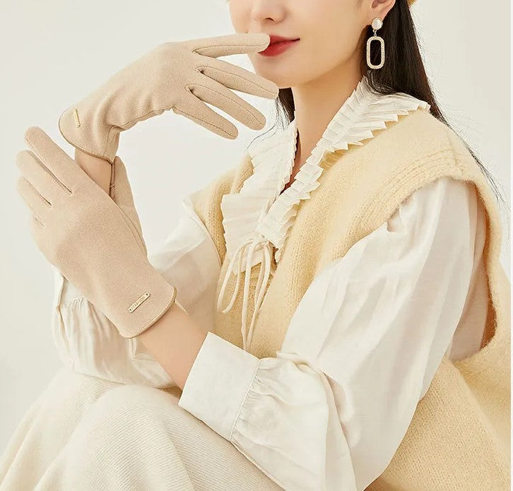 Plush Timeless Women Suede Gloves - Fitted, Cashmere Lined