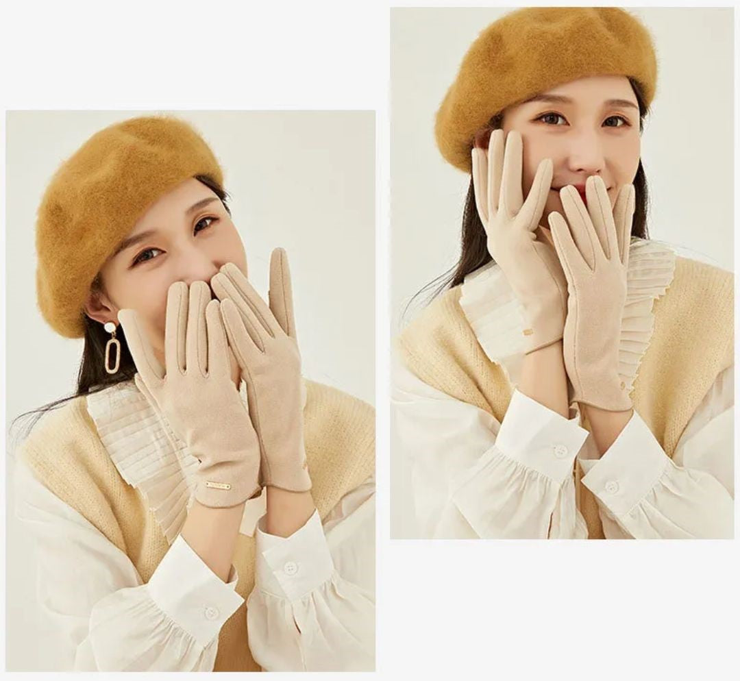 Plush Timeless Women Suede Gloves - Fitted, Cashmere Lined