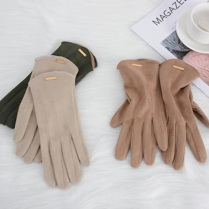 Plush Timeless Women Suede Gloves - Fitted, Cashmere Lined