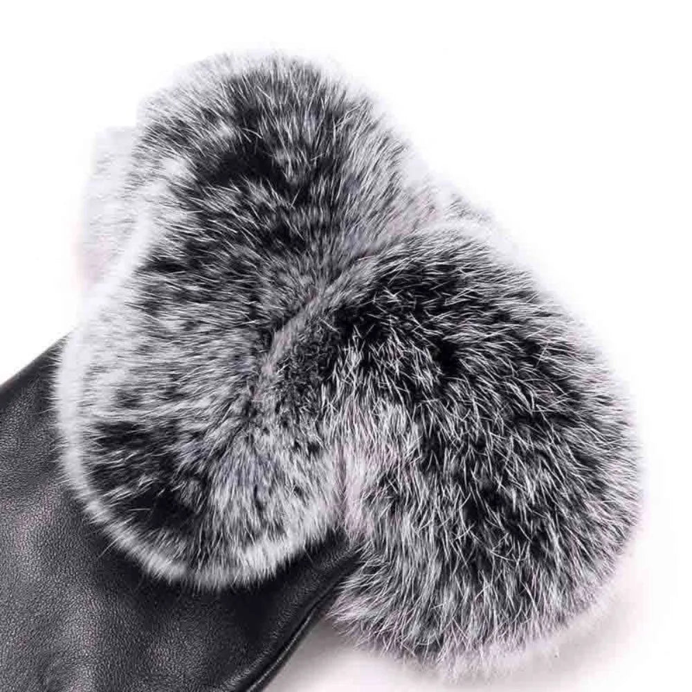 Women's Warm Leather Gloves - Faux Fur Cuff, Touchscreen
