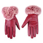 Women's Warm Leather Gloves - Faux Fur Cuff, Touchscreen