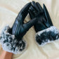Women's Warm Leather Gloves - Faux Fur Cuff, Touchscreen