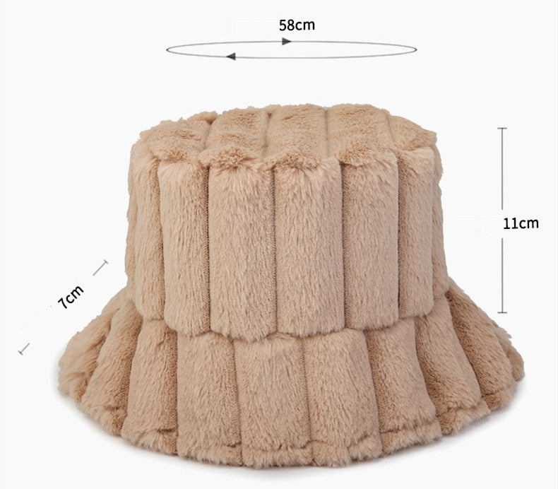 Cozy Warm Women Bucket Hat - Ribbed Faux Fur, For Winter