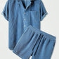 Luxury Velvet Men's Set - Short Sleeve Shirt and Matching Shorts in Elegant Ribbed Design-3