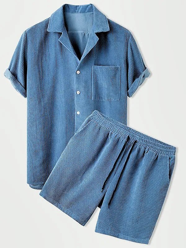 Variant image for Luxury Velvet Men's Set - Short Sleeve Shirt and Matching Shorts in Elegant Ribbed Design-7