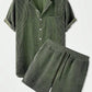 Luxury Velvet Men's Set - Short Sleeve Shirt and Matching Shorts in Elegant Ribbed Design-5
