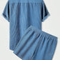 Luxury Velvet Men's Set - Short Sleeve Shirt and Matching Shorts in Elegant Ribbed Design-4