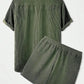 Luxury Velvet Men's Set - Short Sleeve Shirt and Matching Shorts in Elegant Ribbed Design-6